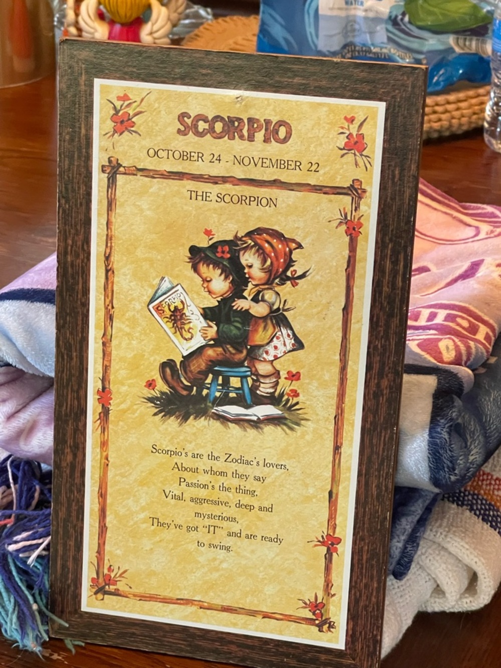 Vintage 60’s-70’s Scorpio Zodiac Plaque Wall Art - Yellow/Brown 13 1/2”x 7 1/2”